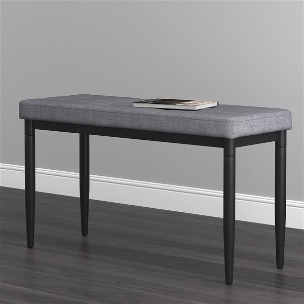 WHI 18-in x 32-in Modern Charcoal Linen Upholstered Bench with Metal Legs