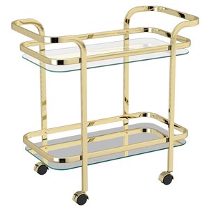 WHI Gold Metal and Glass 2-Tier Bar Cart with Locking Wheels