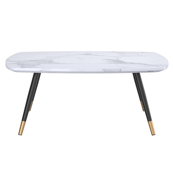 WHI Contemporary White MDF Rectangular Coffee Table with Black and Gold Legs