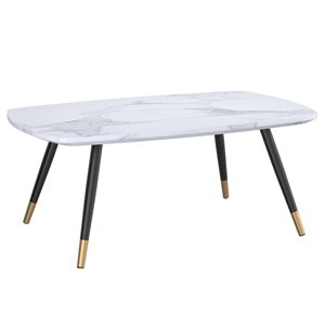 WHI Contemporary White MDF Rectangular Coffee Table with Black and Gold Legs
