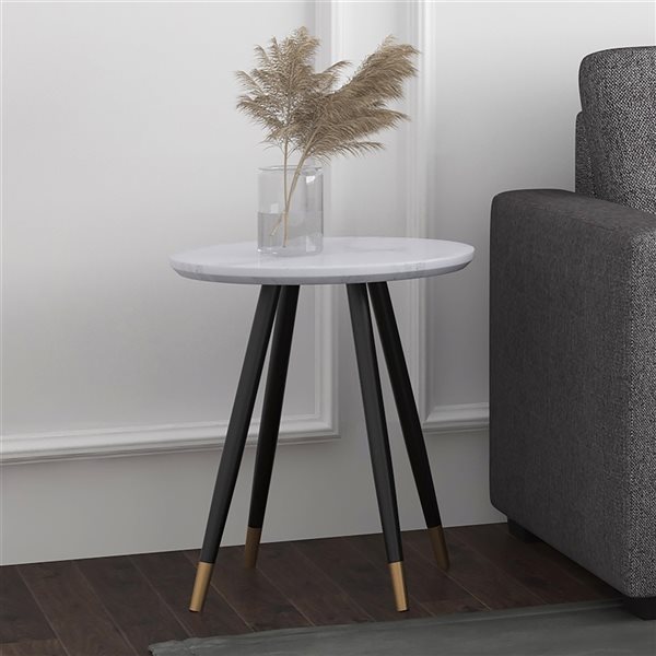 !nspire Contemporary White MDF Round End Table with Black and Gold Legs