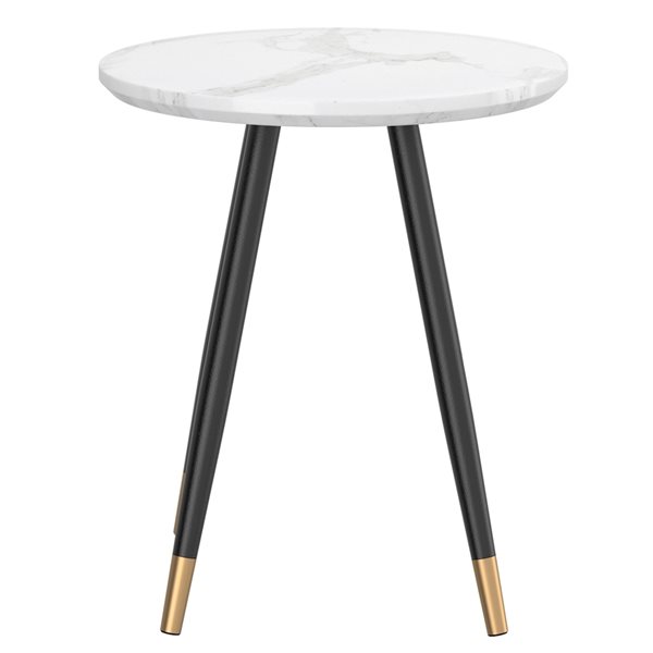 !nspire Contemporary White MDF Round End Table with Black and Gold Legs