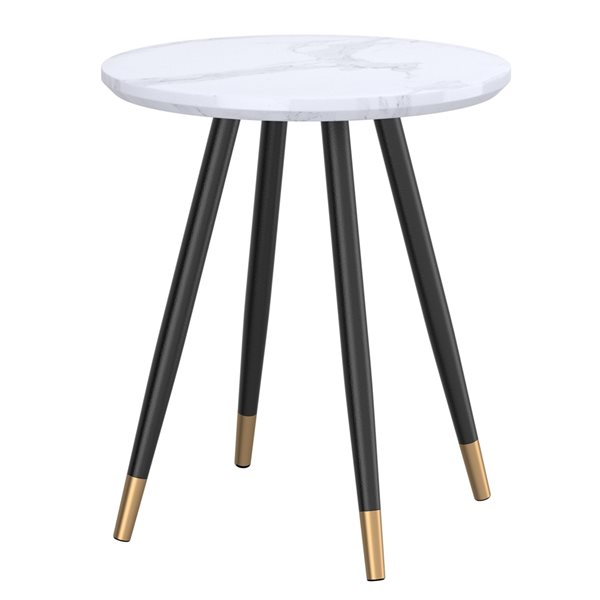 Table basse ronde contemporaine !nspire en MDF blanc avec pattes noires et dorées