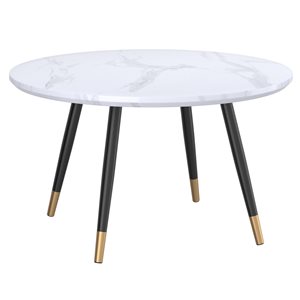 Table basse contemporaine ronde WHI en MDF blanc avec pattes noires et dorées