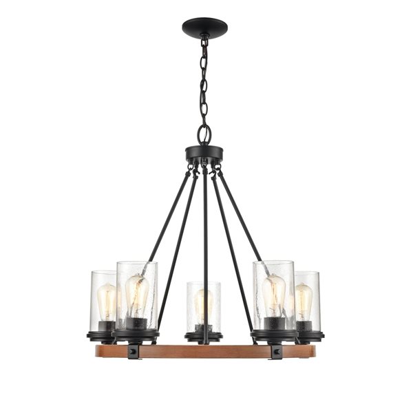 Millennium Lighting Taos 5-light Matte Black/wood Grain Traditional Cage Chandelier