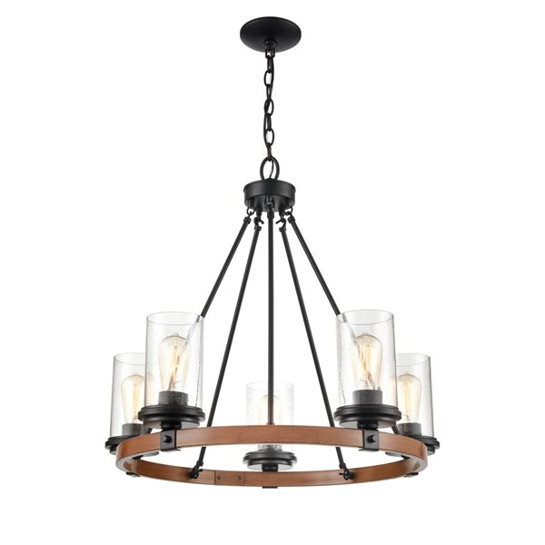 Millennium Lighting Taos 5-light Matte Black/wood Grain Traditional Cage Chandelier