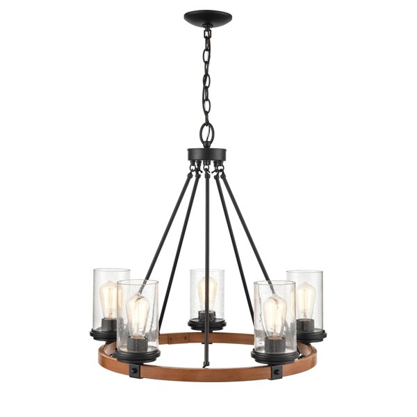 Millennium Lighting Taos 5-light Matte Black/wood Grain Traditional Cage Chandelier