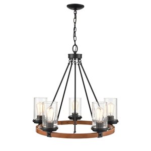 Millennium Lighting Taos 5-light Matte Black/wood Grain Traditional Cage Chandelier