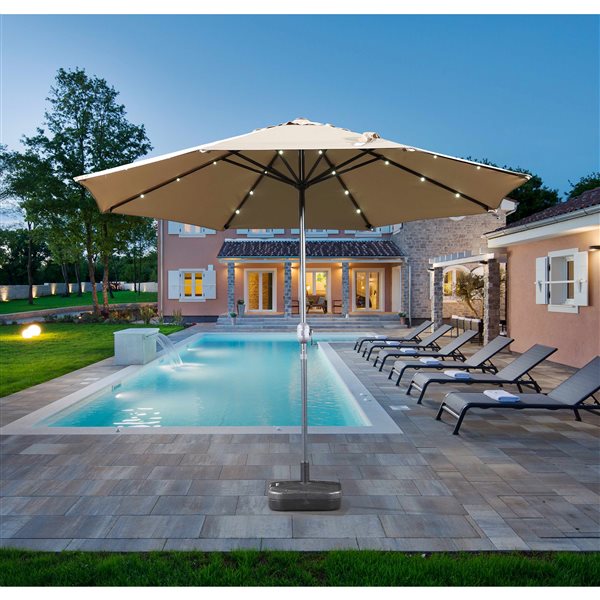 Velago Denia 10-ft Mocha Polyester Octagonal Market Patio Umbrella with LED Lighting