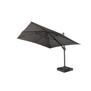 Parasol de patio carré à manivelle et base en polyester gris Velago Gandia, 10 pi