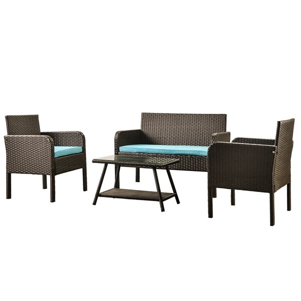 CASAINC 4-Piece Metal Frame Patio Conversation Set with Blue Cushions ...