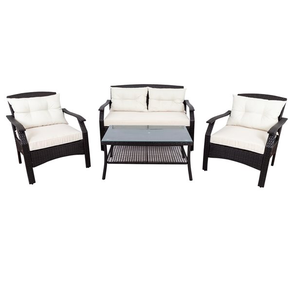 CASAINC 4-Piece Metal Frame Patio Conversation Set with Beige Cushions ...