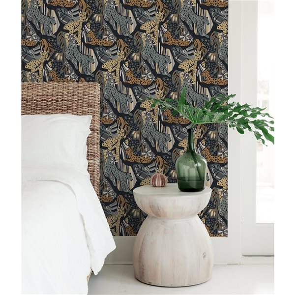 Pip & Lo Cat Nap 30.75-sq. ft. Blue and Gold Vinyl Animals Peel and Stick Wallpaper