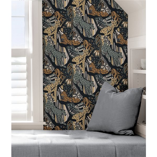 Pip & Lo Cat Nap 30.75-sq. ft. Blue and Gold Vinyl Animals Peel and Stick Wallpaper