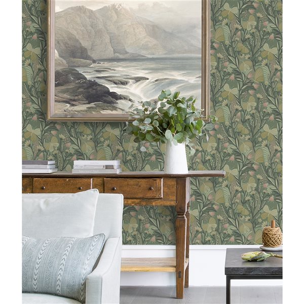 Pip & Lo Papillon Flutter 30.75-sq. ft. Green Vinyl Floral Peel and Stick Wallpaper