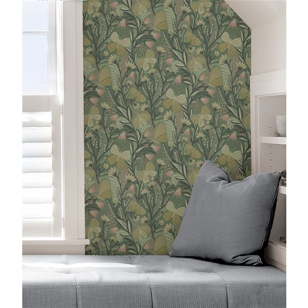 Pip & Lo Papillon Flutter 30.75-sq. ft. Green Vinyl Floral Peel and Stick Wallpaper