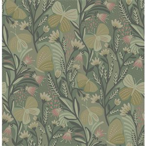 Pip & Lo Papillon Flutter 30.75-sq. ft. Green Vinyl Floral Peel and Stick Wallpaper