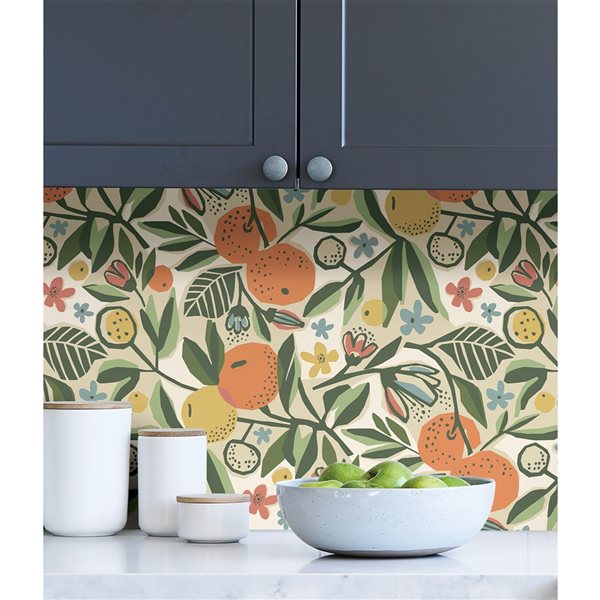 Pip & Lo Clementine Garden 30.75-sq. ft. Green and Orange Vinyl Peel and Stick Wallpaper