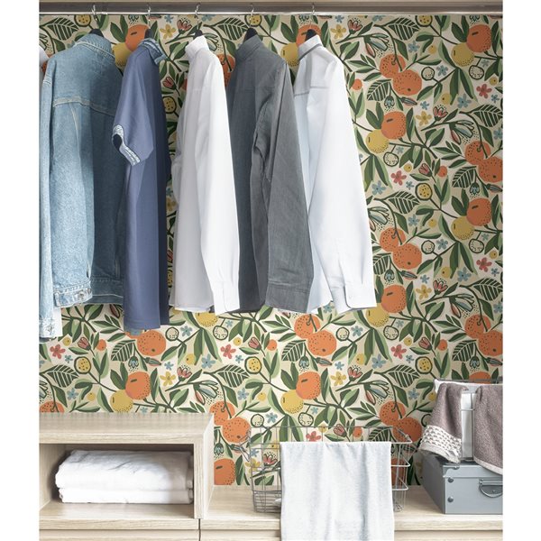 Pip & Lo Clementine Garden 30.75-sq. ft. Green and Orange Vinyl Peel and Stick Wallpaper