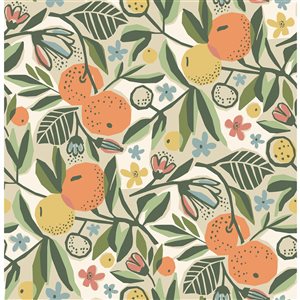 Pip & Lo Clementine Garden 30.75-sq. ft. Green and Orange Vinyl Peel and Stick Wallpaper