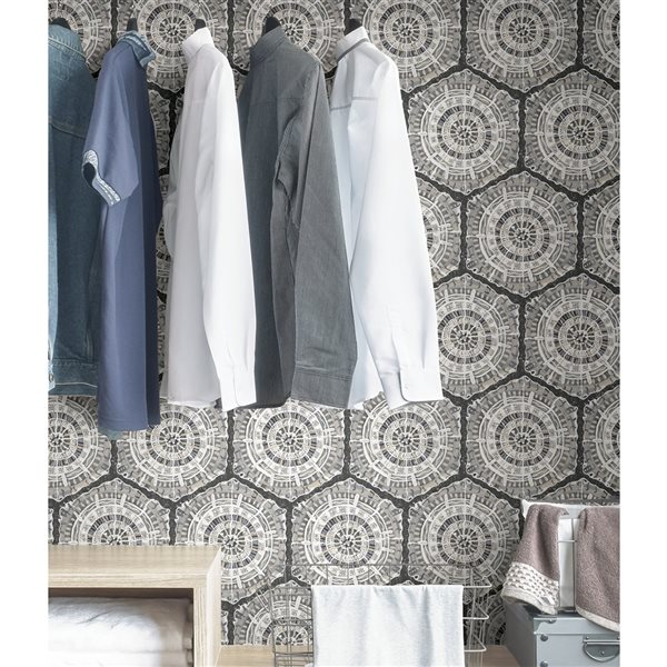 Lili WhittWhitt Harmony 30.75-sq. ft. Grey Vinyl Geometric Peel and Stick Wallpaper