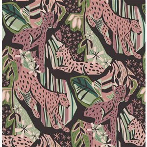 Pip & Lo Cat Nap 30.75-sq. ft. Pink and Green Vinyl Animals Peel and Stick Wallpaper