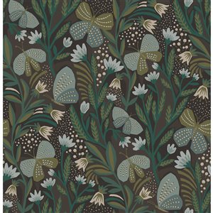 Pip & Lo Papillon Flutter 30.75-sq. ft. Blue and Brown Vinyl Floral Peel and Stick Wallpaper