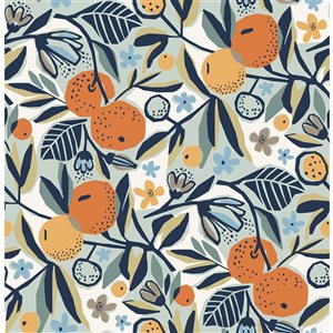 Pip & Lo Clementine Garden 30.75-sq. ft. Blue and Orange Vinyl Peel and Stick Wallpaper