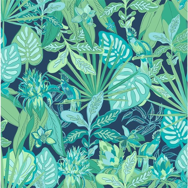 Vera Bradley Rain Forest 31.3-sq. ft. Blue and Green Vinyl Floral Peel ...