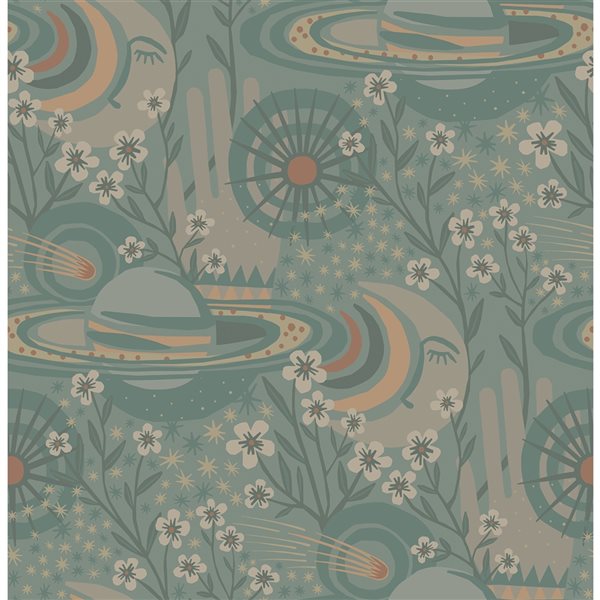 Pip & Lo Ethereal Cosmos 30.75-sq. ft. Teal Vinyl Peel and Stick Wallpaper