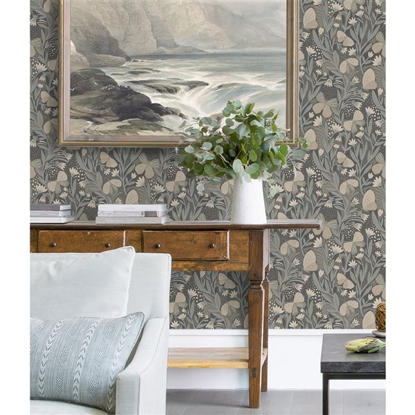 Pip & Lo Papillon Flutter 30.75-sq. ft. Grey Vinyl Floral Peel and Stick Wallpaper