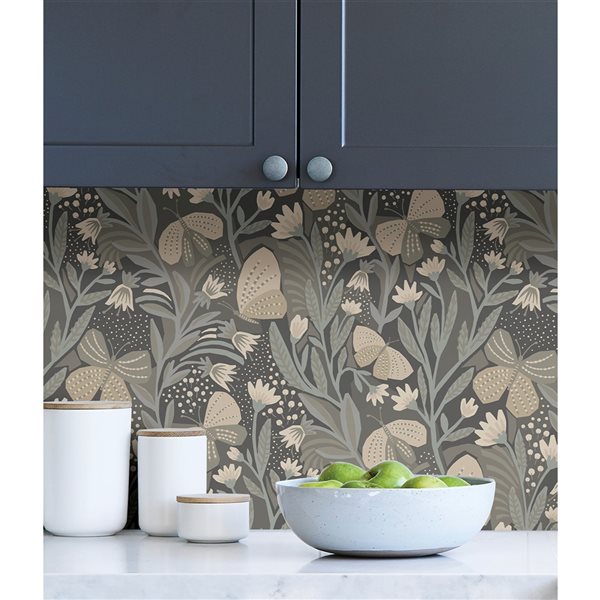 Pip & Lo Papillon Flutter 30.75-sq. ft. Grey Vinyl Floral Peel and Stick Wallpaper