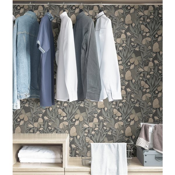 Pip & Lo Papillon Flutter 30.75-sq. ft. Grey Vinyl Floral Peel and Stick Wallpaper