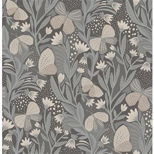 Pip & Lo Papillon Flutter 30.75-sq. ft. Grey Vinyl Floral Peel and Stick Wallpaper