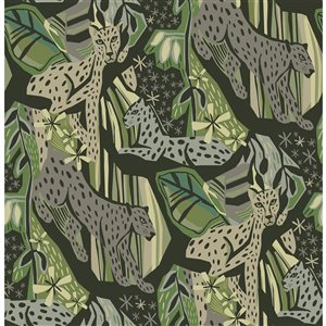 Pip & Lo Cat Nap 30.75-sq. ft. Green Vinyl Animals Peel and Stick Wallpaper