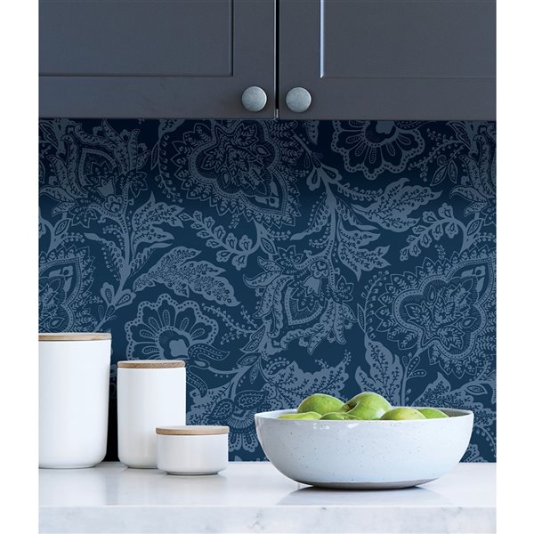 Vera Bradley Java 30.75-sq. ft. Indigo Vinyl Floral Peel and Stick Wallpaper