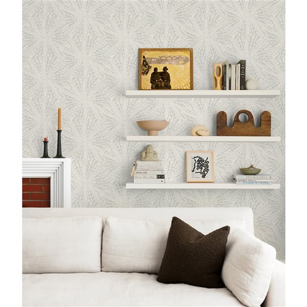 Lili WhittWhitt Sunburst 30.75-sq. ft. Silver Vinyl Geometric Peel and Stick Wallpaper