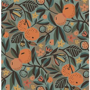 Pip & Lo Clementine Garden 30.75-sq. ft. Teal and Orange Vinyl Peel and Stick Wallpaper