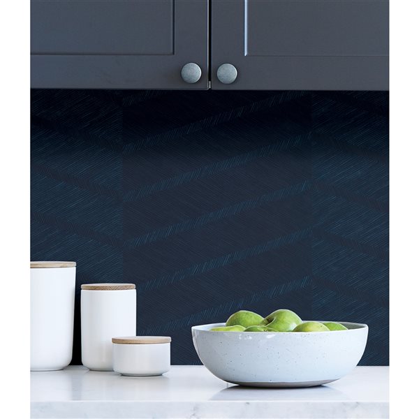 Scott Living Wayward 30.75-sq. ft. Indigo Vinyl Textured Chevron 3D Peel and Stick Wallpaper