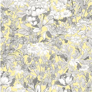 Vera Bradley Toile Foliage 31.3-sq. ft. Yellow Vinyl Floral Peel and Stick Wallpaper