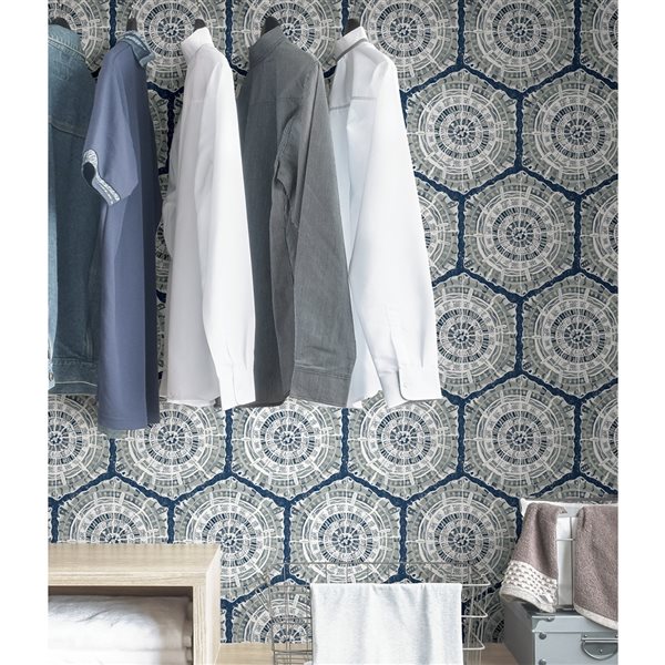 Lili WhittWhitt Harmony 30.75-sq. ft. Blue Vinyl Geometric Peel and Stick Wallpaper