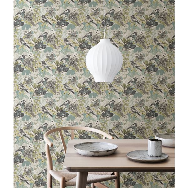 Pip & Lo Jaybird 30.75-sq. ft. Green and Grey Vinyl Birds Peel and Stick Wallpaper