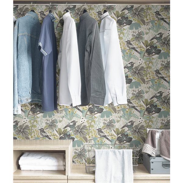 Pip & Lo Jaybird 30.75-sq. ft. Green and Grey Vinyl Birds Peel and Stick Wallpaper