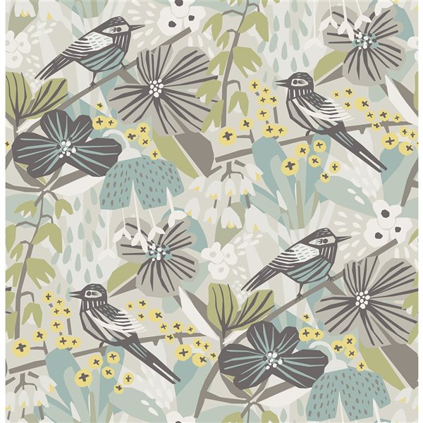 Pip & Lo Jaybird 30.75-sq. ft. Green and Grey Vinyl Birds Peel and Stick Wallpaper