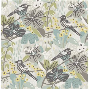 Pip & Lo Jaybird 30.75-sq. ft. Green and Grey Vinyl Birds Peel and Stick Wallpaper