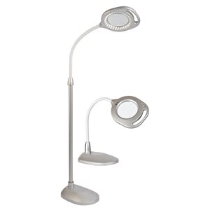 OttLite Silver 2-in-1 Integrated LED Magnifier Floor and Table Lamp