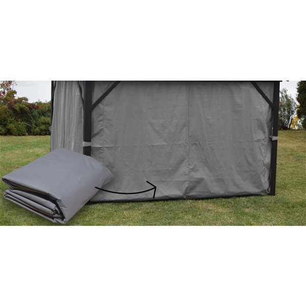 Rideaux latéraux gris pour abri de jardin F. Corriveau International de 10 pi x 12 pi en polyester