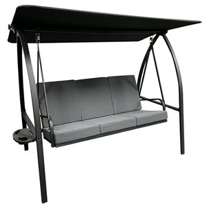 F. Corriveau International Grey Steel 3-Seater Swing with Cushions and Side Table