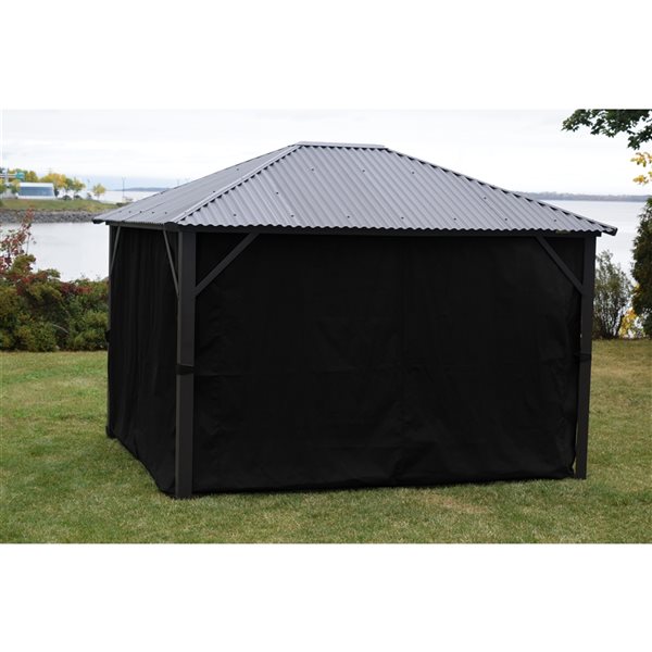 Rideaux latéraux noirs pour abri de jardin F. Corriveau International de 10 pi x 14 pi en polyester