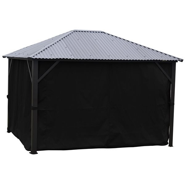 Rideaux latéraux noirs pour abri de jardin F. Corriveau International de 10 pi x 14 pi en polyester